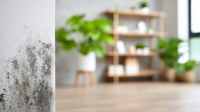 Mold growing on interior wall corner in residential apartment creating unhealthy living conditions and moisture damage problem for home maintenance insurance or indoor air quality awareness