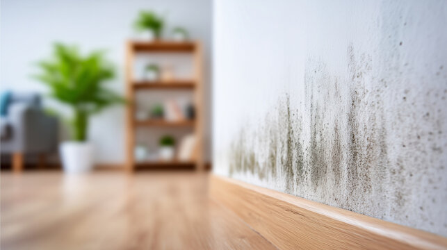 Mold growing on interior wall corner in residential apartment creating unhealthy living conditions and moisture damage problem for home maintenance insurance or indoor air quality awareness