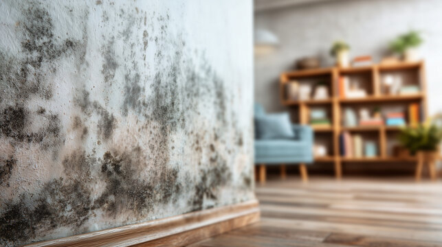 Mold growing on interior wall corner in residential apartment creating unhealthy living conditions and moisture damage problem for home maintenance insurance or indoor air quality awareness