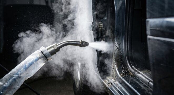 Professional steam cleaning of a car door jamb