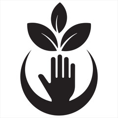 Fototapeta premium Hand and Leaves Icon Symbolizing Care palm open hand