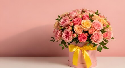 Obraz premium Beautiful pink roses bouquet for mother's day gift ideas and celebration