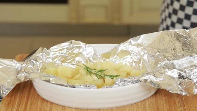 Professional chef preparing baked celery root while making puree