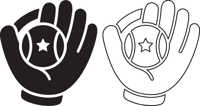 Professional baseball glove catching a ball icon for sports competition branding and league tournament promotions illustrating athletic achievement and team spirit equipment
