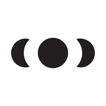 Black moon phases icon set with crescent and full moon symbols for astronomy and lunar cycle representation