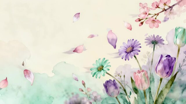 Flying Spring Flowers in Pastel Colors - A Tranquil Floral Pattern