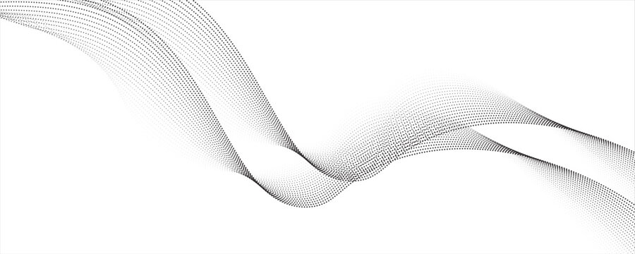 Dotted wave line pattern. Black halftone undulate net background. Abstract stipple particle flow wallpaper. Curved dashed gradient element for poser, banner, presentation, booklet, flyer. Vector