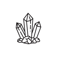 Crystal cluster with pointed crystals on rock formation  mineral or gemstone illustration