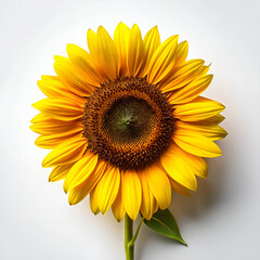 Fototapeta premium Single vibrant sunflower isolated on pure white background, perfect symmetry.