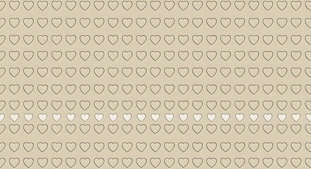 Fototapeta premium A minimalist pattern of small, outlined hearts on a beige background, with one row partially filled in white, creating a progress bar