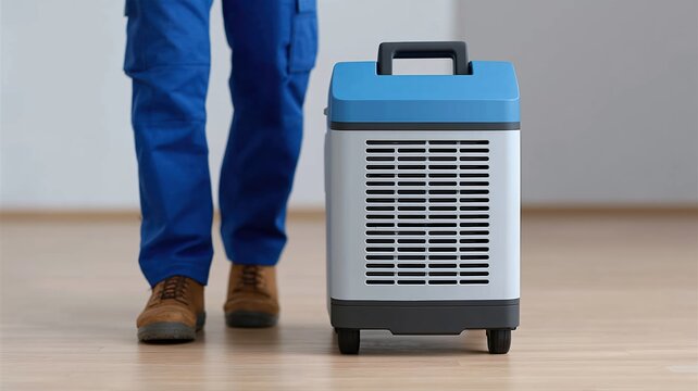 清潔でミニマリストな部屋に目立たない空気清浄機を設置した、日本でのプロの家庭用消臭サービス