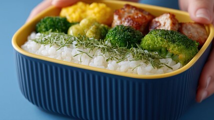 色鮮やかな料理をバランスよく盛り付けた、鮮やかな日本の弁当箱