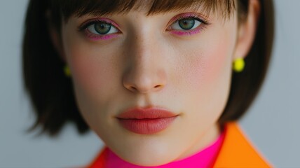 ネオンタンジェリンのブレザーとホットピンクのアクセントが鮮やかな日本のファッション誌