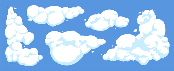Set of hand drawn cartoon clouds. Vector illustration.