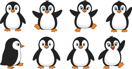 Cute penguin characters collection with different poses and expressions adorable cartoon arctic bird vector illustration set © MdNipon