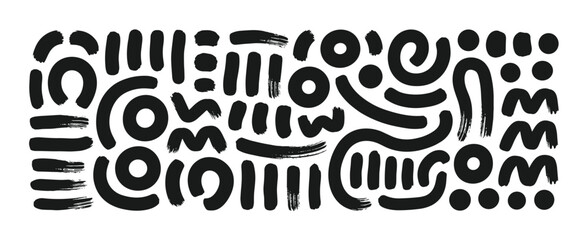 Obraz premium Collection of Hand Drawn Abstract Black Brush Strokes and Shapes on White Background