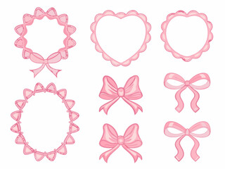 Pink ribbon and bow illustrations a collection of decorative elements arranged in a grid format