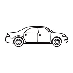 Fototapeta premium Simple line drawing of a car in profile view with four doors and wheels a basic vehicle illustration