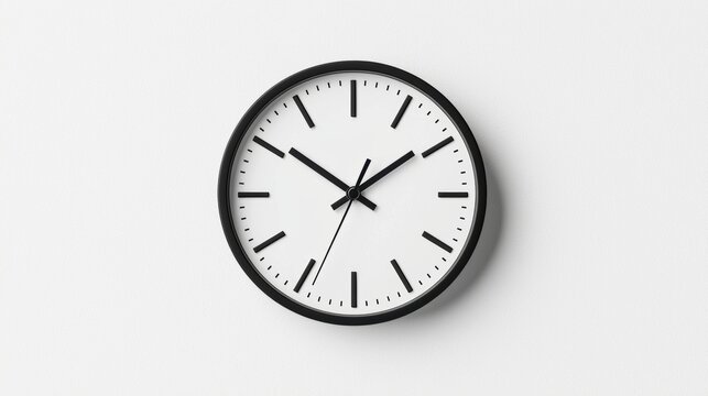 A black and white analog clock with a minimalist design.