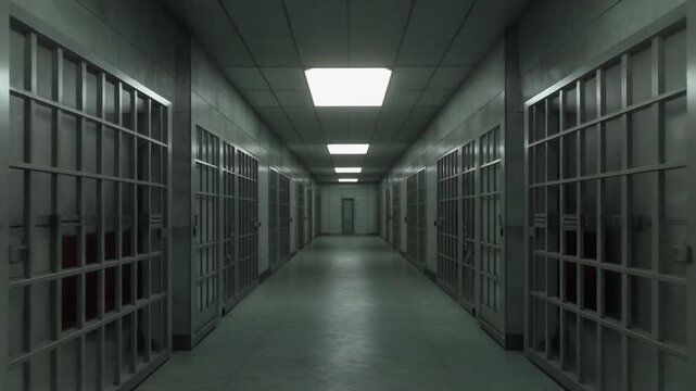 Prison Corridor with Bars.