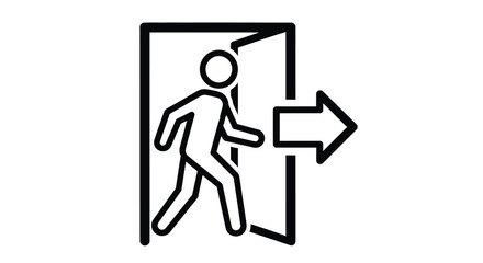 Fototapeta premium A simple black and white icon depicting a person exiting through a doorway