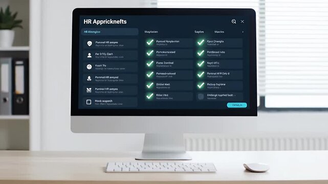 Modern computer screen displays HR application tasks with checklist items and tabs