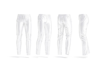 Blank white sport pants mockup, different angles views, 3d rendering. Empty cotton jersey jogging sweatpants mock up, isolated. Clear rotating training sportswear uniform slacks template. © Alexandr Bognat