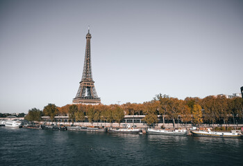 The Eiffel Tower along the River Seine in Paris, France.