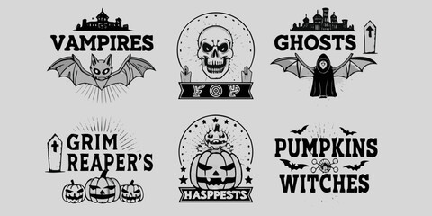 Fototapeta premium A spooky halloween collection of monsters and holiday elements