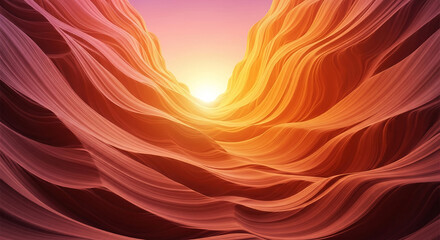 Abstract view of layered, orange and red rock formation illuminated by bright light, showcasing smooth, flowing texture, symbolizing depth and discovery
