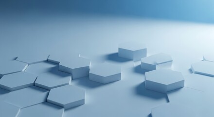 Blue Hexagonal Tiles with Shadows and Light.