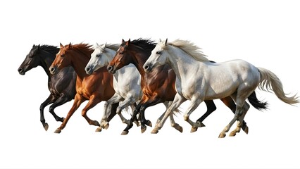 Fototapeta premium A group of horses running together on transparent background