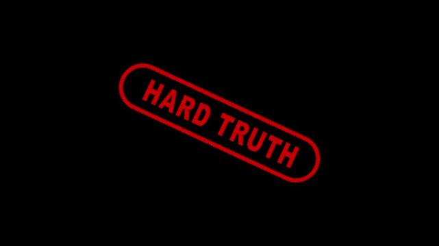 Hard Truth Stamp Label Animation on Black Background for Serious Warning and Broadcast Media Announcement 4K Motion Graphics Animation