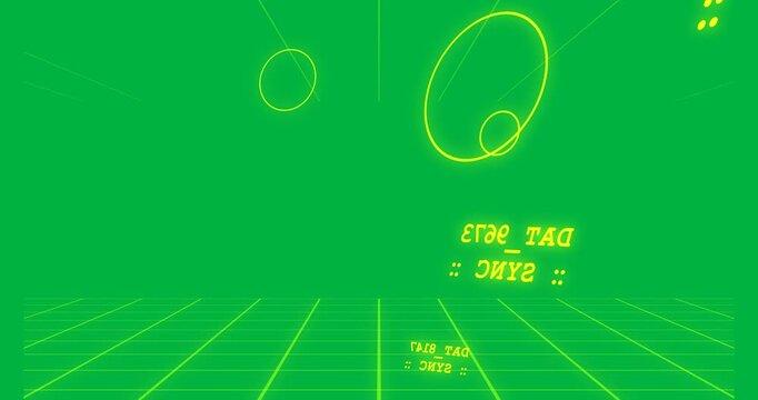 Neon ring entering left discs rotating panel revealing DAT_##::SYNC for sync transparent background