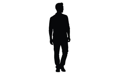 Silhouette of a man standing against a stark white background full body view © Ziaul_Studio