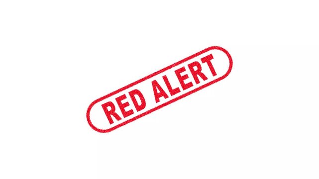 Red Alert Stamp Label Animation on Clean White Background for Emergency Warning and Broadcast Media Alert 4K Motion Graphics Animation