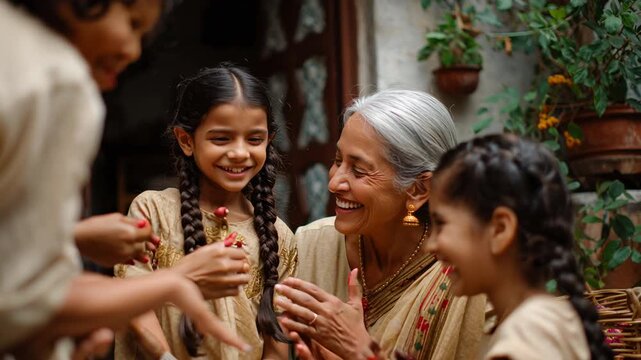Heartwarming 4K video of Indian family celebrating Holi together at home.