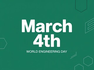 Obraz premium Green poster with white text celebrating world engineering day on march 4th