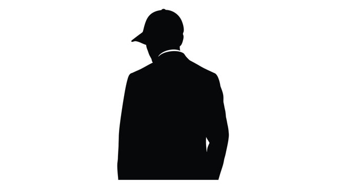 Silhouette of a man in a suit and cap facing to the left