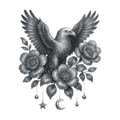Obraz premium PNG Eagle floral celestial harmony
