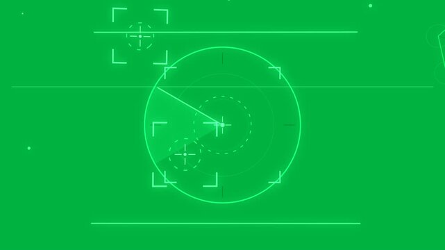 On startup neon green HUD gauge rotating, pointer sweeping showing scan on transparent background