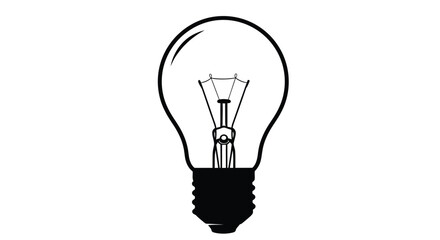 Simple black and white illustration of a vintage edison light bulb on white