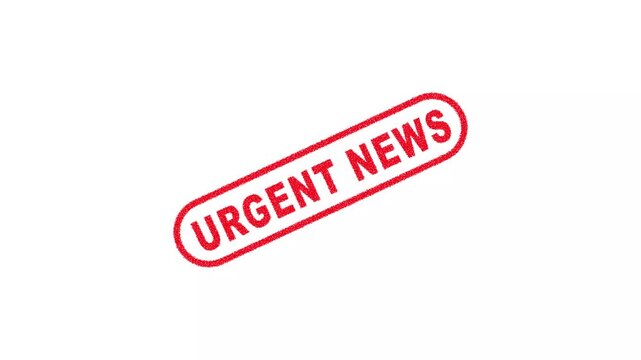 Urgent News Stamp Label Animation on Clean White Background for Breaking Announcement and Broadcast Media Alert 4K Motion Graphics Animation
