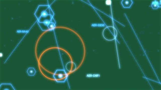 Scan pulse starting, transparent HUD shifting rings, sliding paths and moving blips for tracking