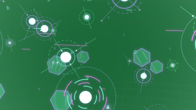 Central discs blooming, initiating motion on transparent plane, targets rotating, visualizing data