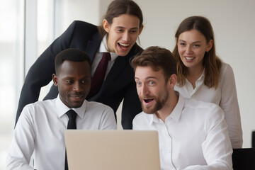 Team celebrates success together in modern office space