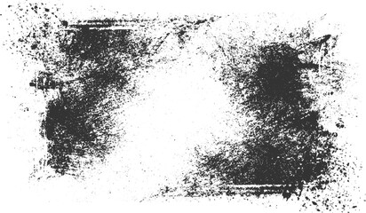 Obraz premium Black ink splatter frame on white background with textured edges and scattered particles