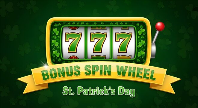 Patrick bonus spin wheel with symbols- 777, lucky coin and clover Slot machine for you games or slots, themed- St. Patrick s Day