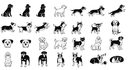 Black Silhouette Dog Icon Set – 20 Minimal Vector Dog Poses © Deshan