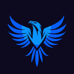 Fototapeta premium Stylized blue eagle with outstretched wings against a dark background
